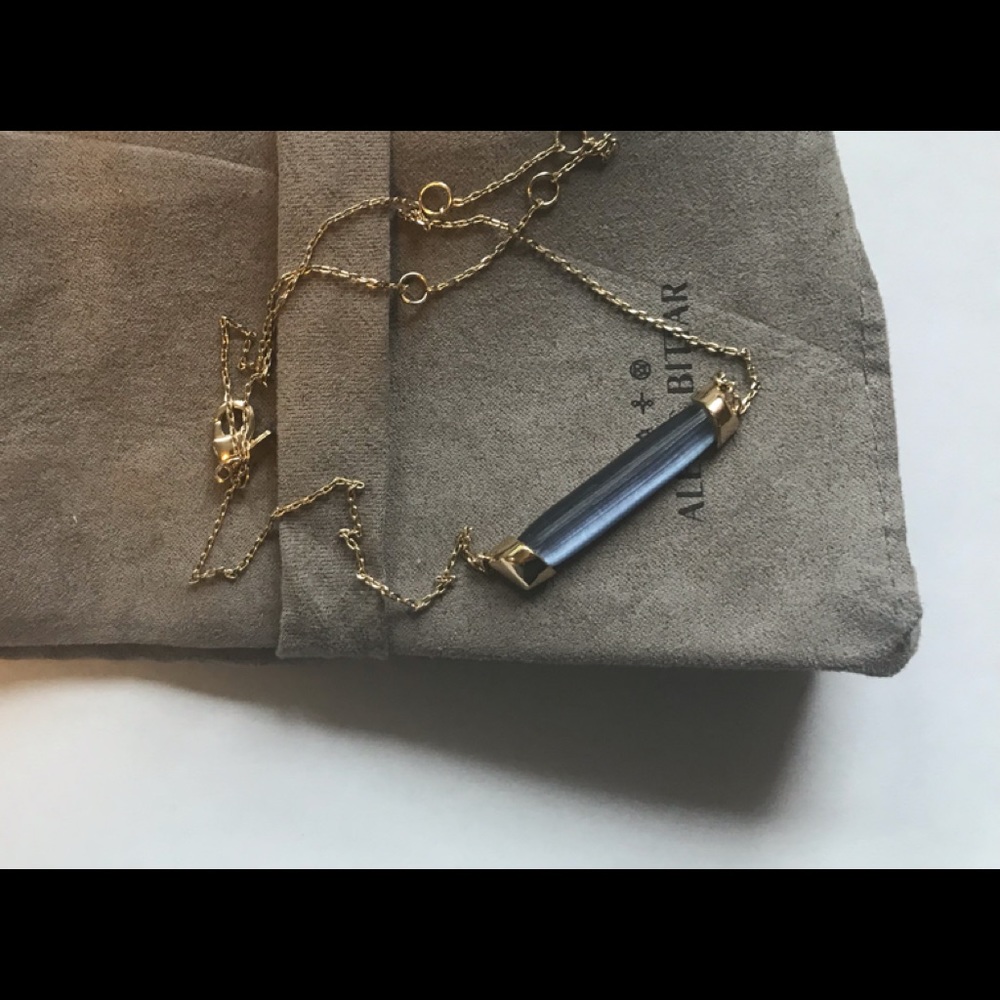 Alexis Bittar, Capped Bar, Dark Blue, Gold Necklace